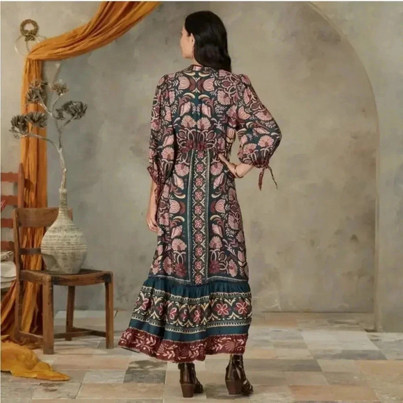 Farm Rio Teal seashell tapestry lenzing™ ecovero™ viscose maxi dress Size S - Picture 3 of 6